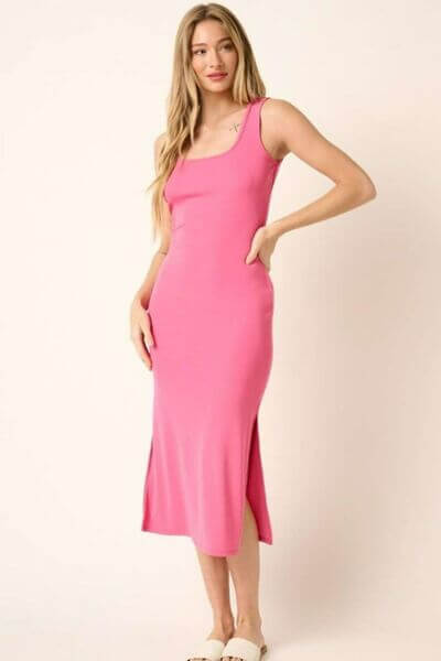 Mittoshop Side Slit Wide Strap Midi Tank Dress - Lily and Lavender Boutique