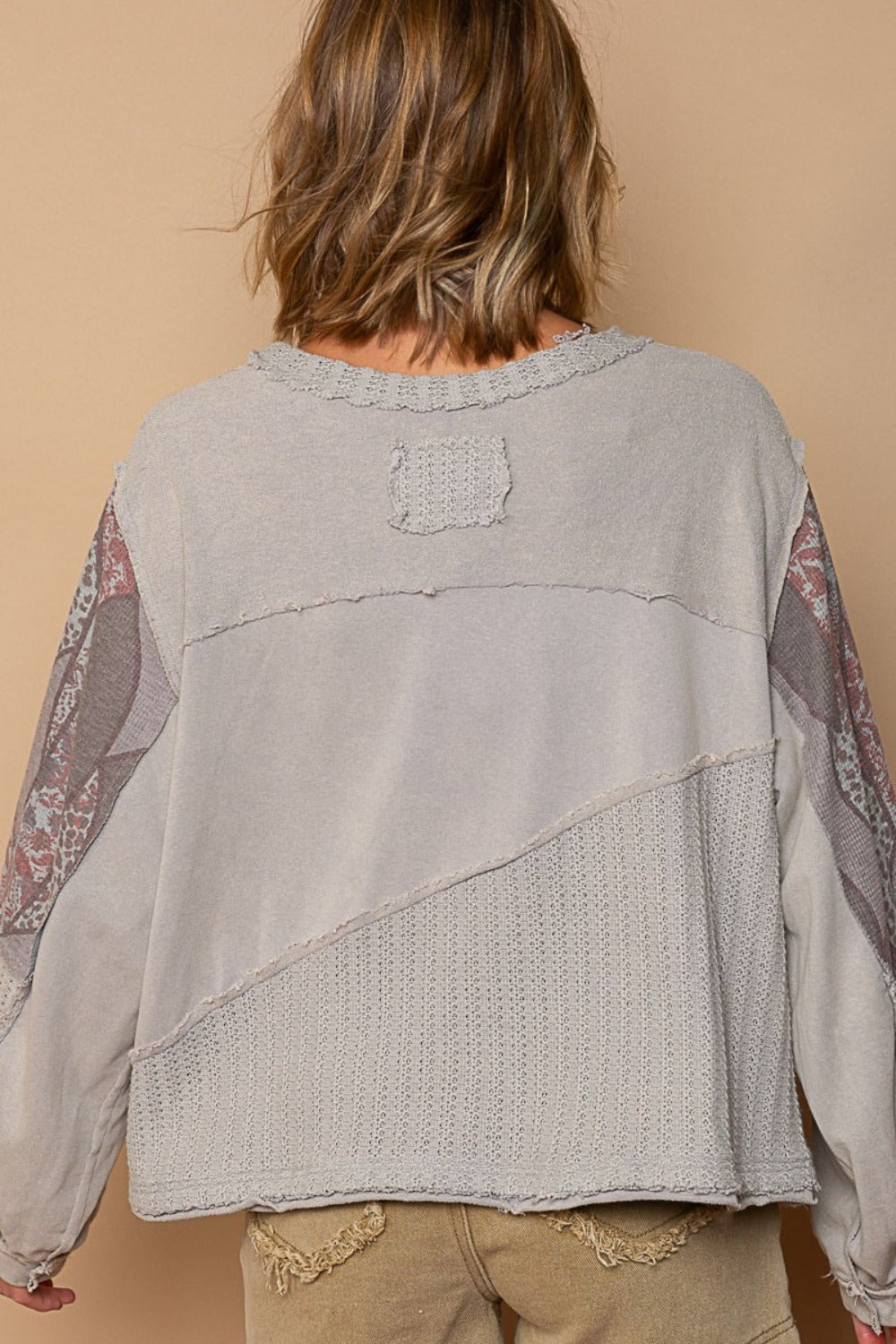 POL Long Sleeve Cut Sew Peace Emblem Top - Lily and Lavender Boutique