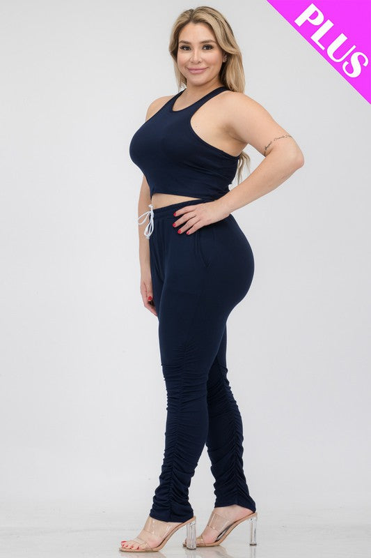 Plus Size Crop Tank Top & Ruched Pants Set - Lily and Lavender Boutique