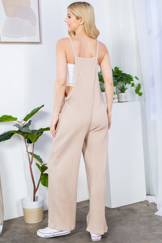 Wide Leg Premium Cotton Rib Overalls - Lily and Lavender Boutique