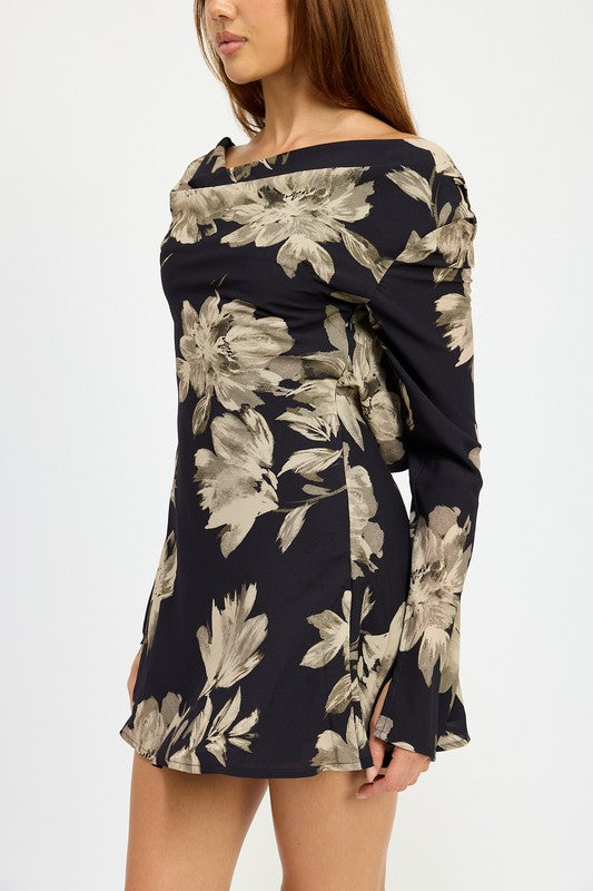 COWL NECK MINI FLARE DRESS WITH OPEN BACK - Lily and Lavender Boutique