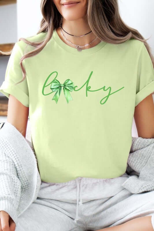 Lucky St.Patricks Day Bow Graphic Tee - Lily and Lavender Boutique