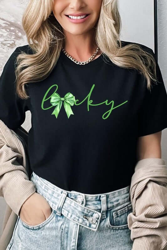 Lucky St.Patricks Day Bow Graphic Tee