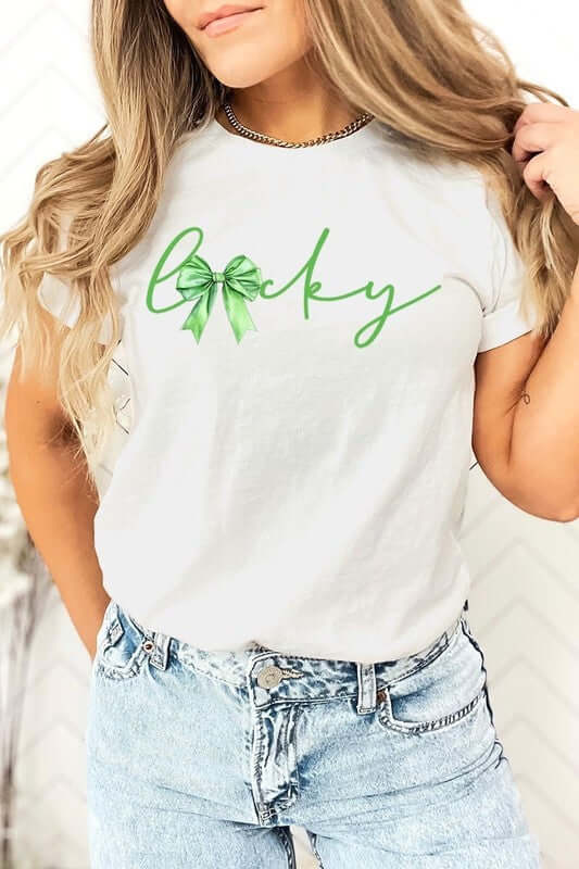 Lucky St.Patricks Day Bow Graphic Tee