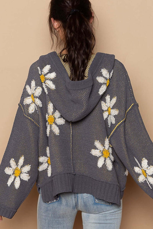 POL Floral Pattern Hooded High-Low Sweater - Lily and Lavender Boutique
