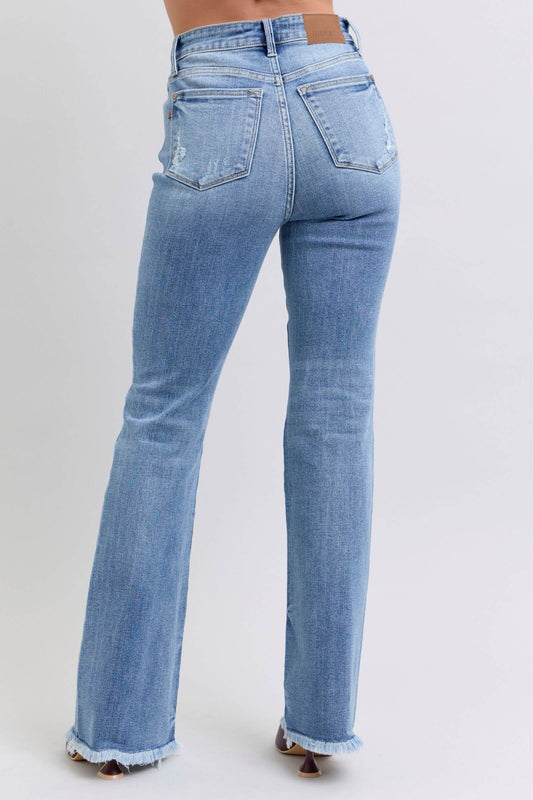 Judy Blue Full Size Raw Hem High Rise Bootcut Jeans - Lily and Lavender Boutique