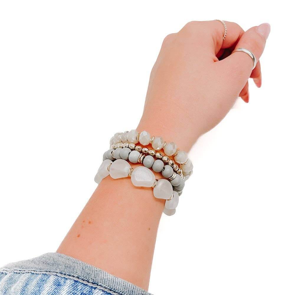 Stone Sunrise Combo Beaded Bracelet Set: Red - Lily and Lavender Boutique