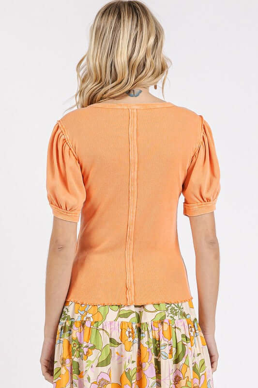 Mittoshop Mineral Wash Puff Sleeve Rib Knit Top - Lily and Lavender Boutique