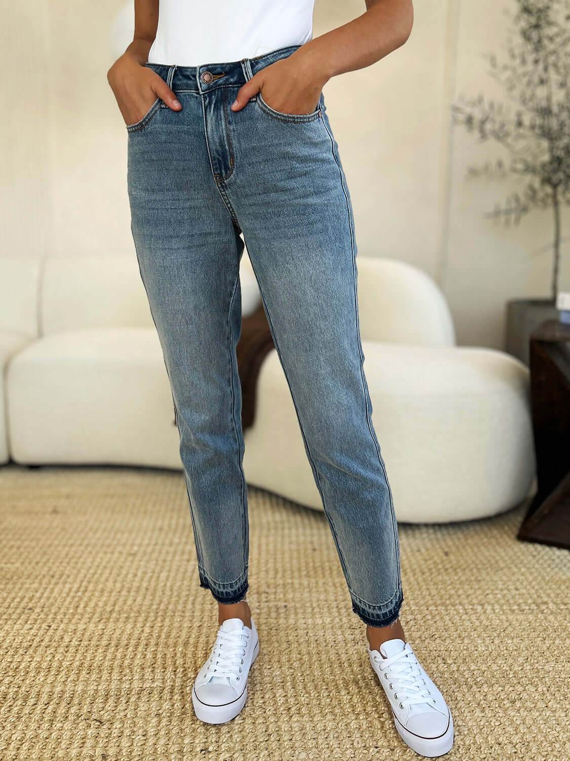 Judy Blue Full Size Mid Rise Rigid Magic Release Hem Jeans - Lily and Lavender Boutique