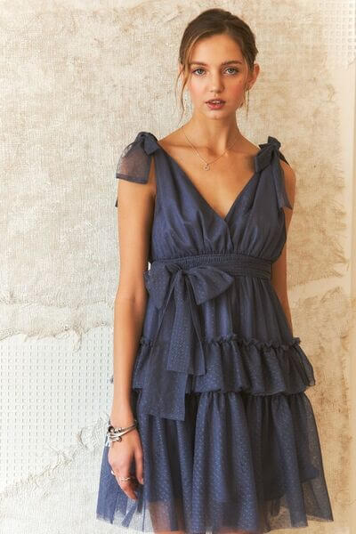 ADORA Tie Shoulder Polka Dot Mesh Dress - Lily and Lavender Boutique