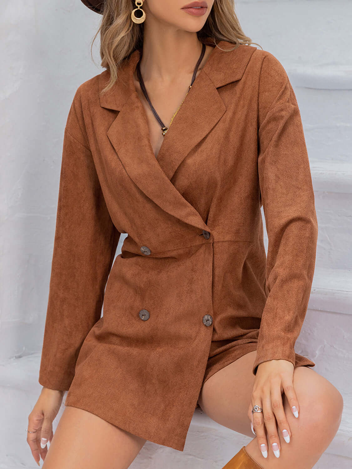 Lapel Collar Long Sleeve Romper - Lily and Lavender Boutique