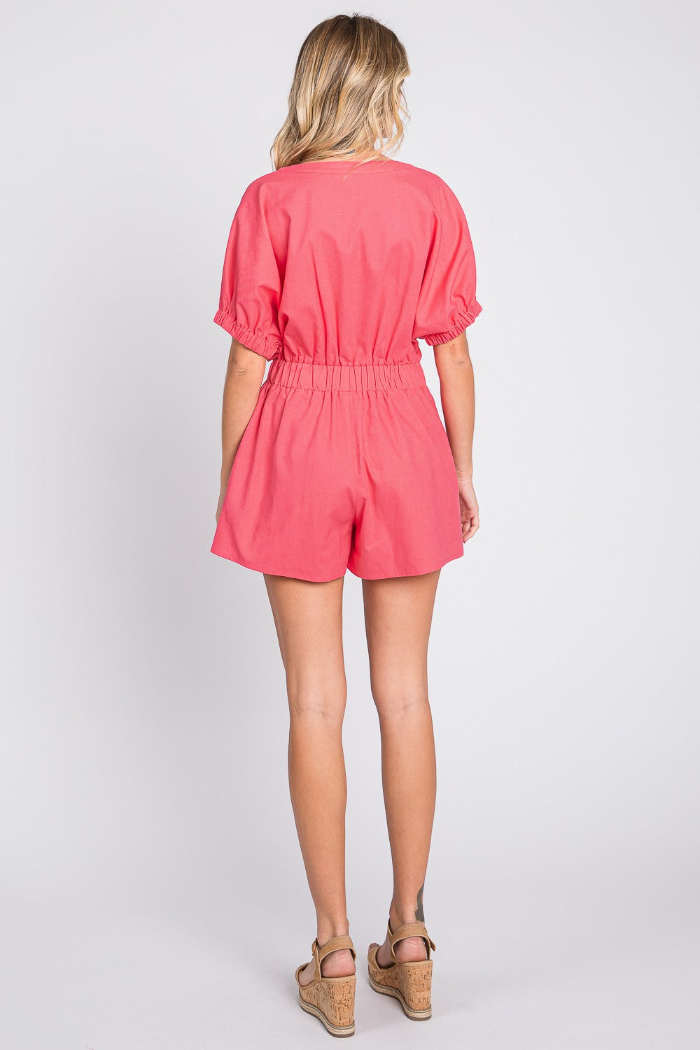 GeeGee Half Button V-Neck Linen Romper - Lily and Lavender Boutique