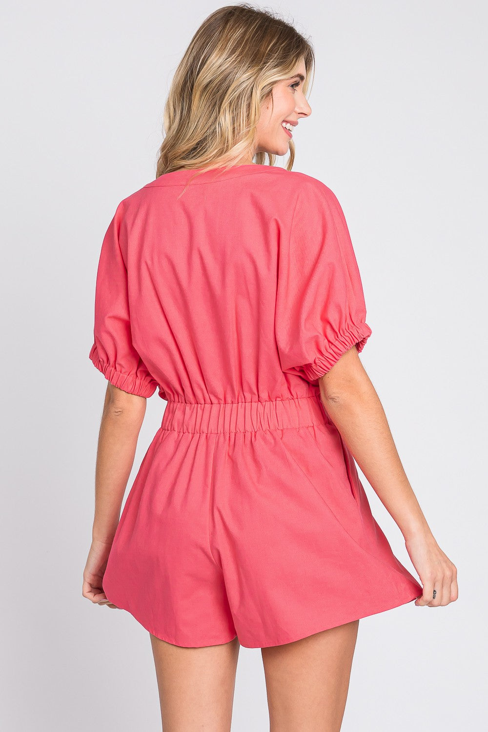 GeeGee Half Button V-Neck Linen Romper - Lily and Lavender Boutique