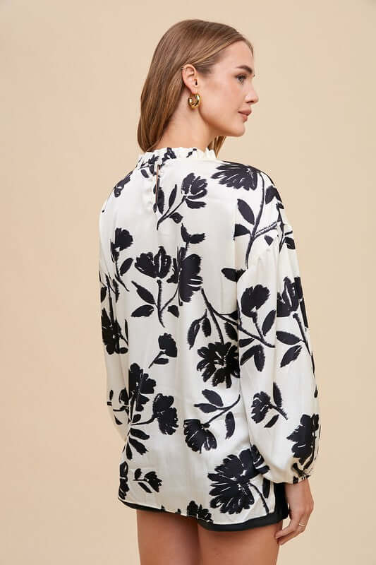 Annie Wear Frill Printed Balloon Sleeve Blouse - Lily and Lavender Boutique