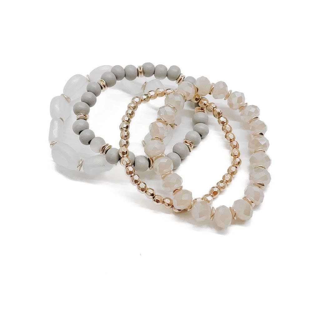 Stone Sunrise Combo Beaded Bracelet Set: Red - Lily and Lavender Boutique