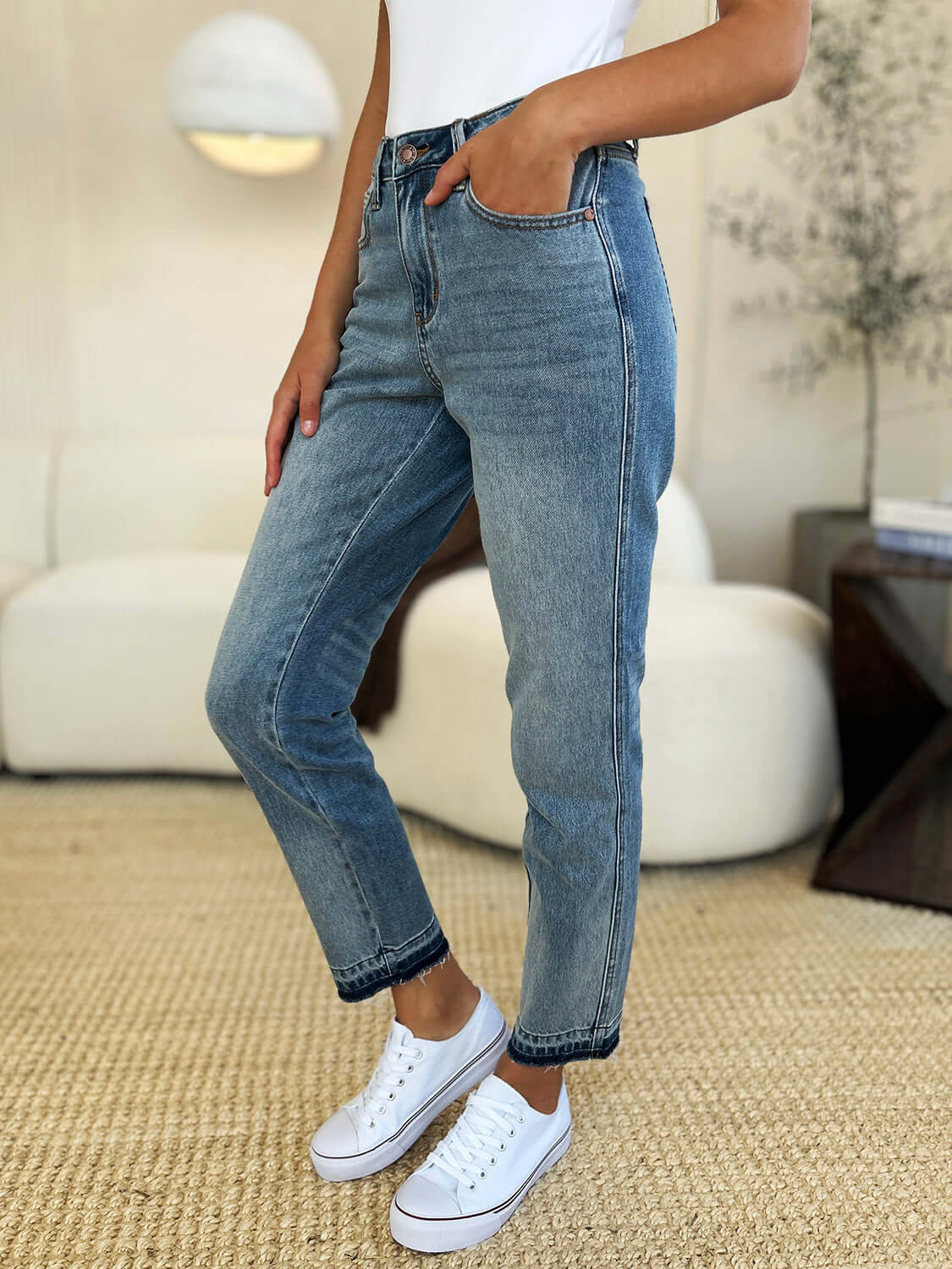 Judy Blue Full Size Mid Rise Rigid Magic Release Hem Jeans - Lily and Lavender Boutique