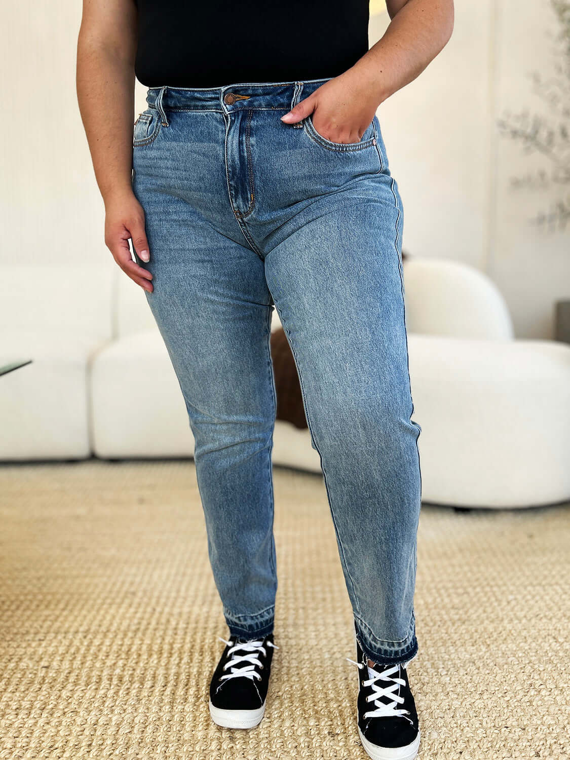 Judy Blue Full Size Mid Rise Rigid Magic Release Hem Jeans - Lily and Lavender Boutique
