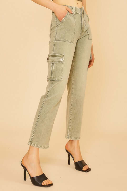 Annie Wear Straight Leg Jeans with Cargo Pockets - Lily and Lavender Boutique