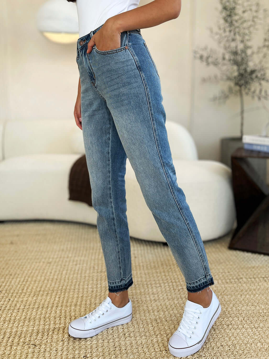 Judy Blue Full Size Mid Rise Rigid Magic Release Hem Jeans - Lily and Lavender Boutique
