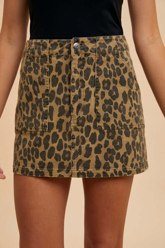 Annie Wear Leopard Denim Mini Skirt - Lily and Lavender Boutique