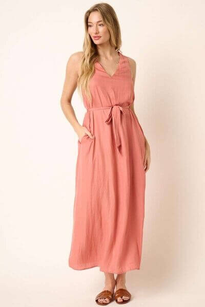 Mittoshop Cross Back Belted V Neck Tank Maxi Dress - Lily and Lavender Boutique