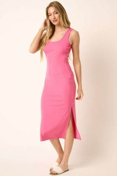 Mittoshop Side Slit Wide Strap Midi Tank Dress - Lily and Lavender Boutique