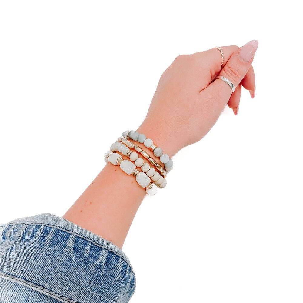 Stone Sunrise Combo Beaded Bracelet Set: Red - Lily and Lavender Boutique