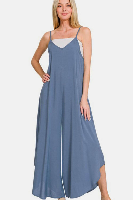Zenana Spaghetti Strap Wide Leg Overalls with Pockets - Lily and Lavender Boutique
