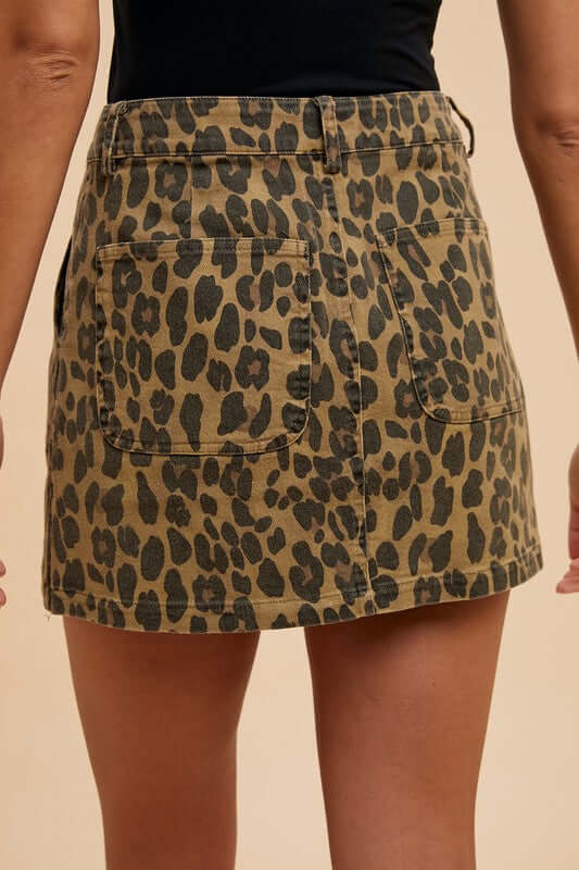 Annie Wear Leopard Denim Mini Skirt - Lily and Lavender Boutique