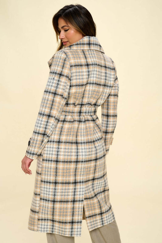 Coalition LA Double-Breasted Plaid Coat with Belt - Lily and Lavender Boutique