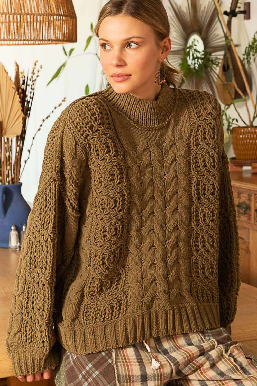 POL Mock Neck Cable Knit Sweater - Lily and Lavender Boutique