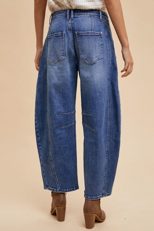 Annie Wear Mid Rise Barrel Leg Jeans with Pockets - Lily and Lavender Boutique