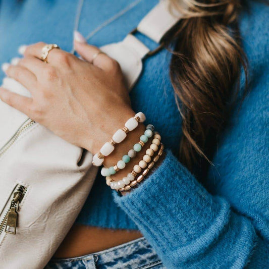 Stone Sunrise Combo Beaded Bracelet Set: Red - Lily and Lavender Boutique