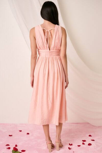 Mittoshop Ruched V-Neck Sleeveless Midi Dress - Lily and Lavender Boutique