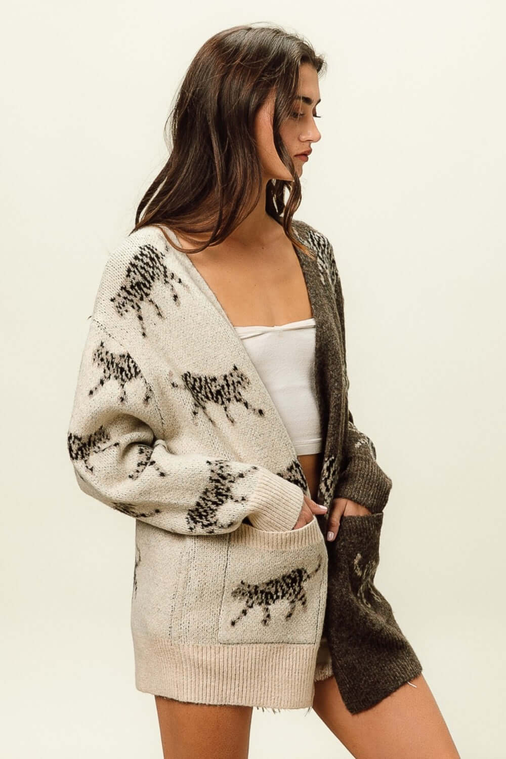 BiBi Open Front Long Sleeve Contrast Cardigan - Lily and Lavender Boutique