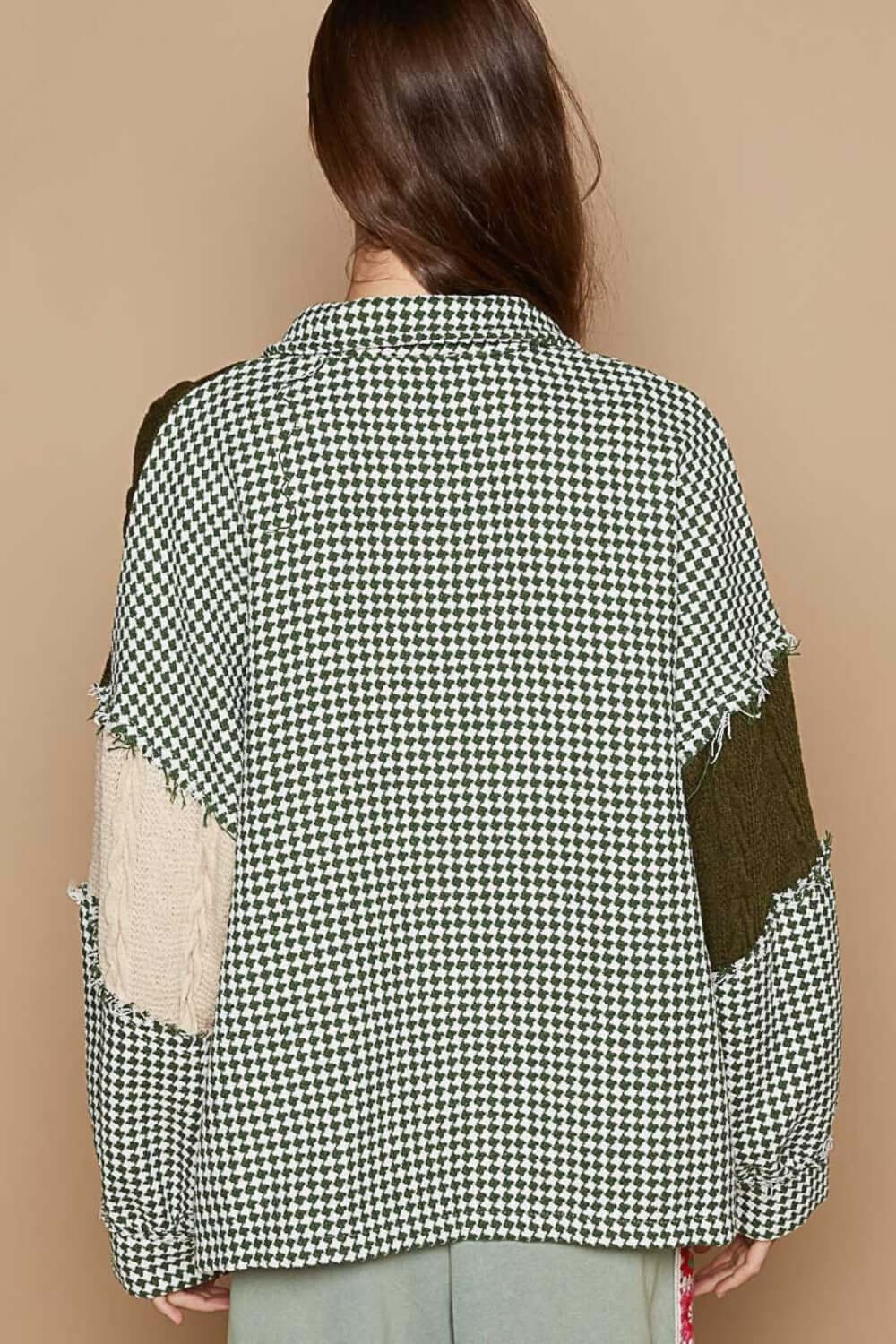 POL Houndstooth Contrast Cable Knit Pocket Shacket - Lily and Lavender Boutique