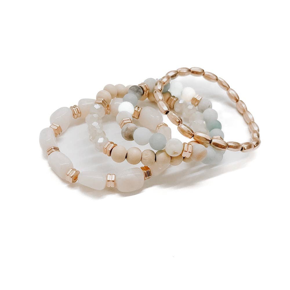 Stone Sunrise Combo Beaded Bracelet Set: Red - Lily and Lavender Boutique