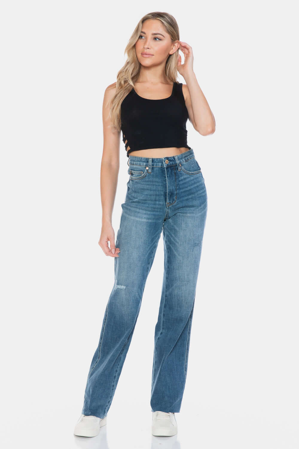 Judy Blue Full Size Tummy Control Cut Raw Hem Straight Jeans - Lily and Lavender Boutique