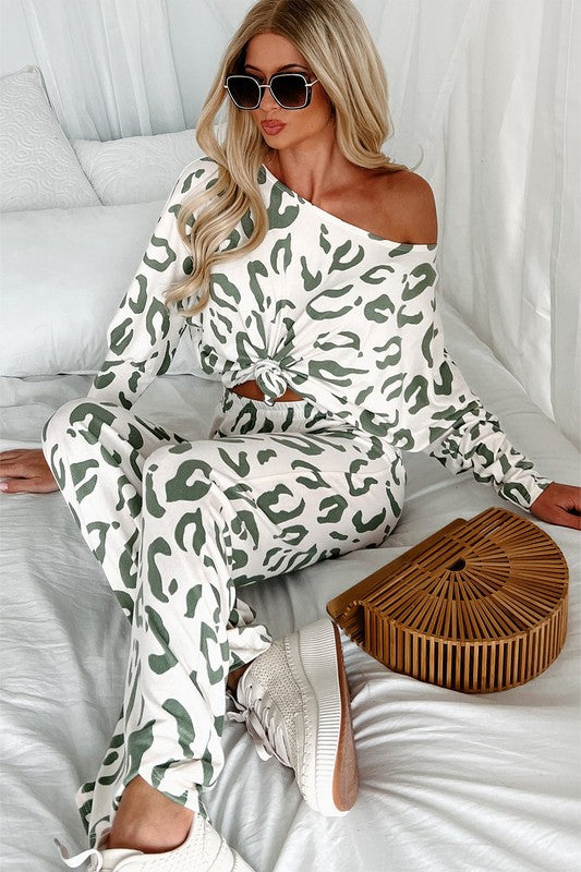 Leopard Animal Print Long Sleeve Loungewear Set - Lily and Lavender Boutique