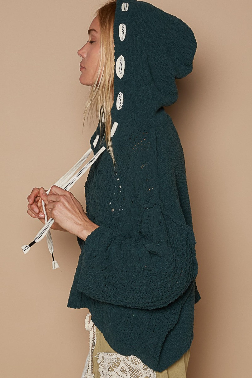 POL Cable Knit Hooded Chenille Sweater - Lily and Lavender Boutique