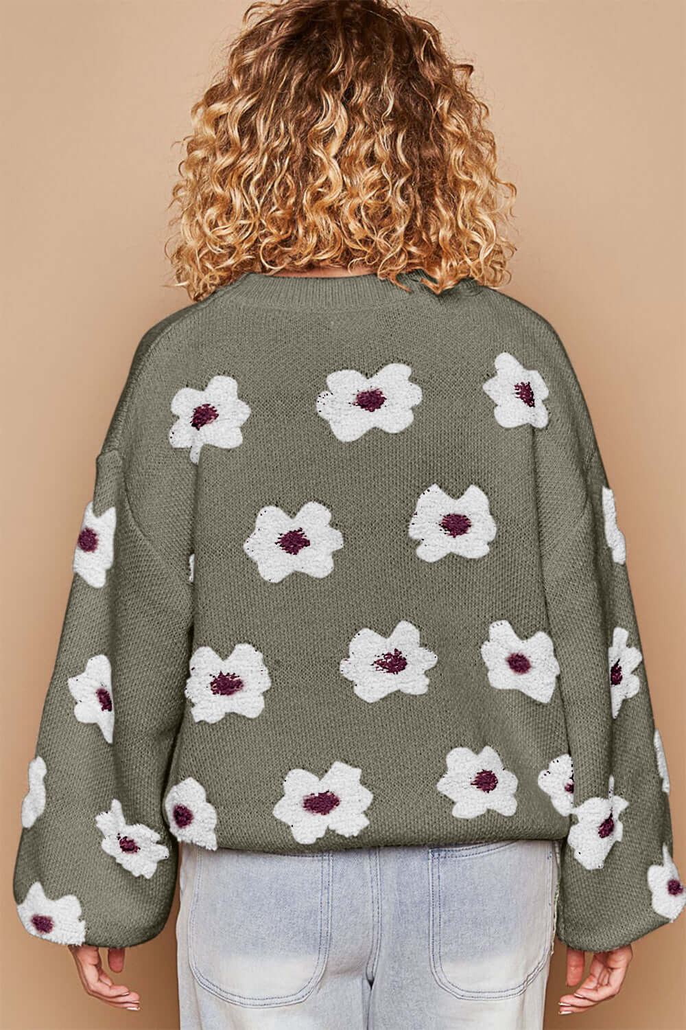 POL Daisy Pattern Drop Shoulder Sweater - Lily and Lavender Boutique