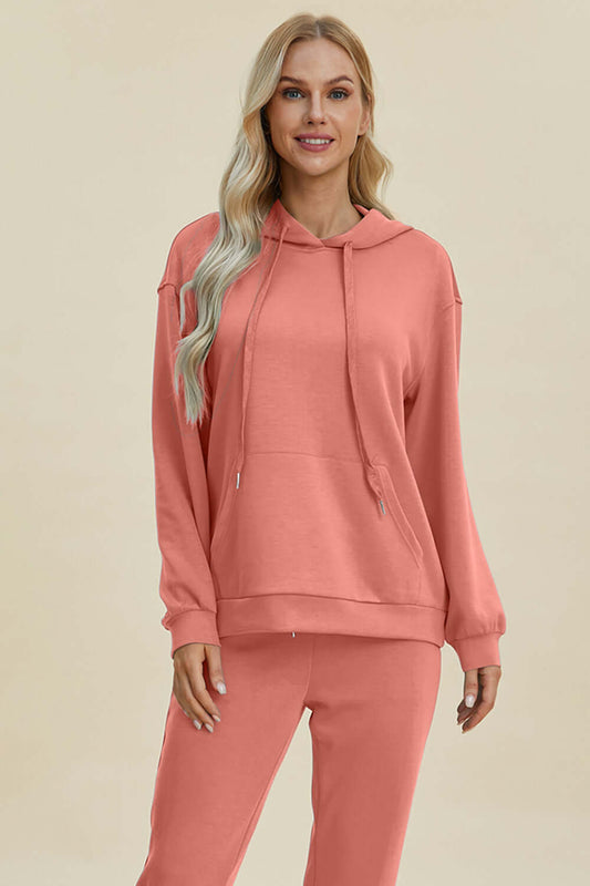 Basic Bae Full Size Air Scuba Drawstring Long Sleeve Hoodie with Kangaroo Pocket - Lily and Lavender Boutique