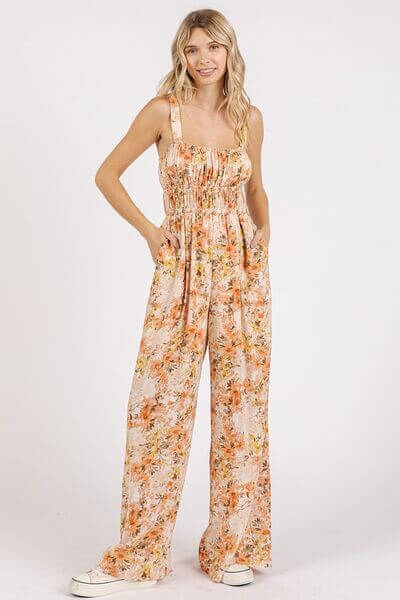 Mittoshop Flower Print Gathered Bust Sleeveless Jumpsuit - Lily and Lavender Boutique