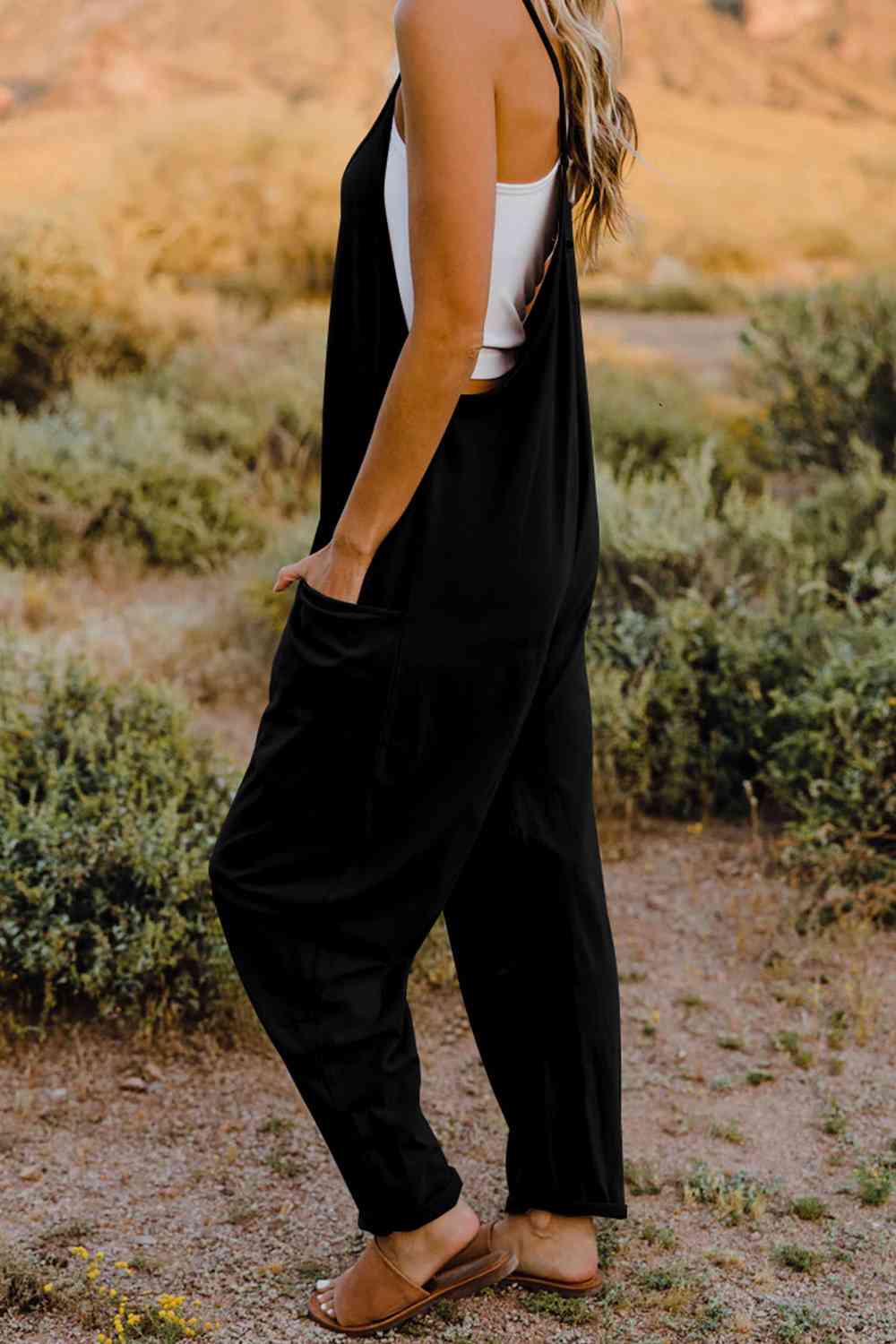 Double Take Full Size V-Neck Sleeveless Jumpsuit with Pockets - Lily and Lavender Boutique