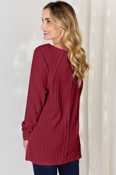 Basic Bae Full Size Ribbed Round Neck Slit T-Shirt - Lily and Lavender Boutique