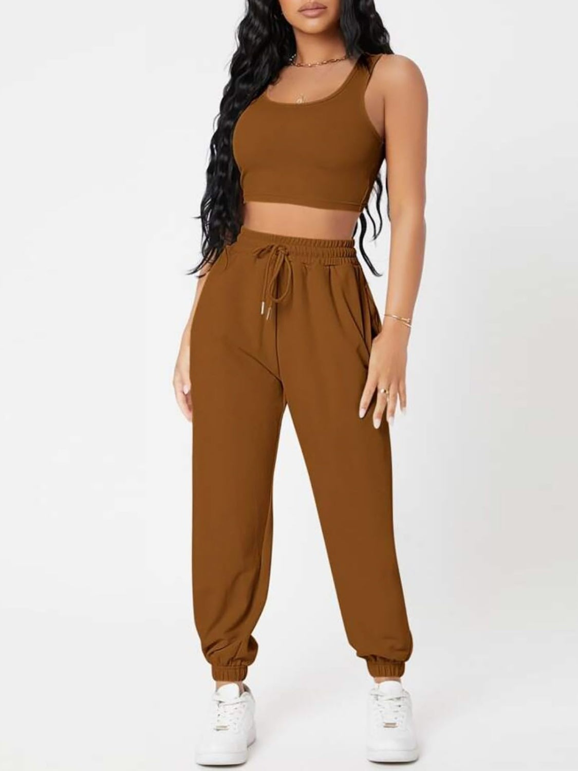 Wide Strap Top and Drawstring Joggers Set - Lily and Lavender Boutique