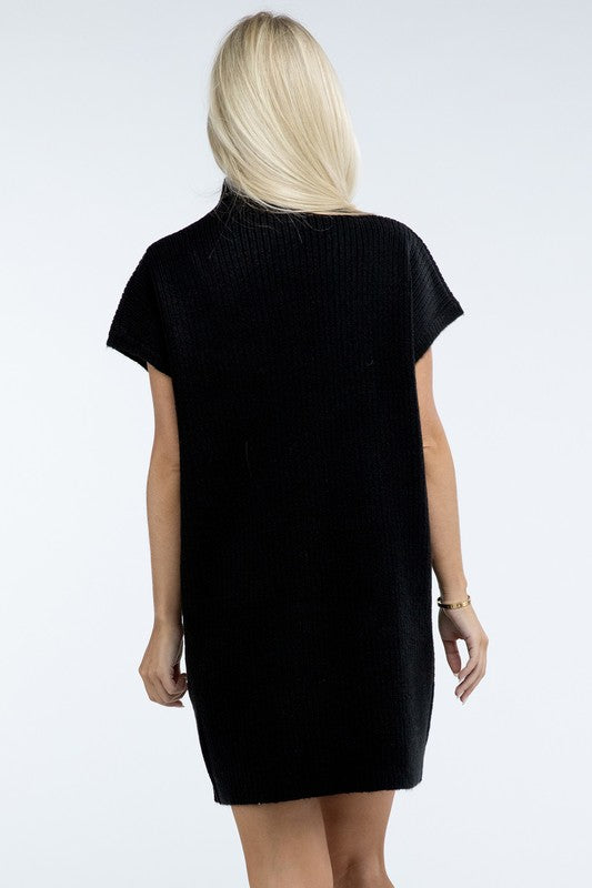 Mock Neck Short Sleeve Sweater Dress with Pocket - Lily and Lavender Boutique