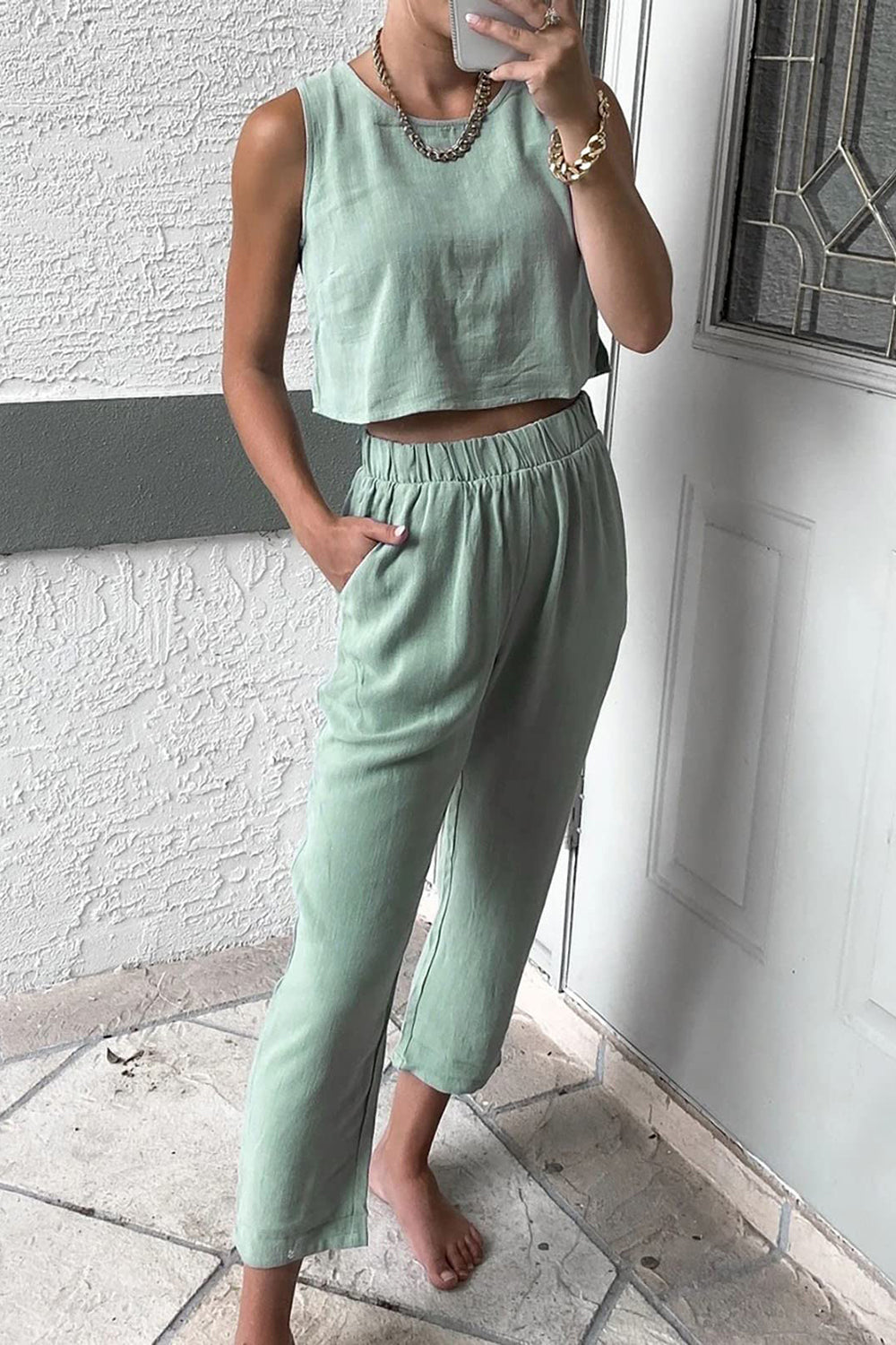 Round Neck Top and Pants Set - Lily and Lavender Boutique