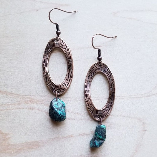 hammered copper earrings with African turquoise - Lily and Lavender Boutique