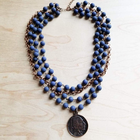 Blue Lapis Collar Necklace with Indian Head Coin - Lily and Lavender Boutique